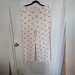Bagatelle White Cherry Print Wide Leg Pants